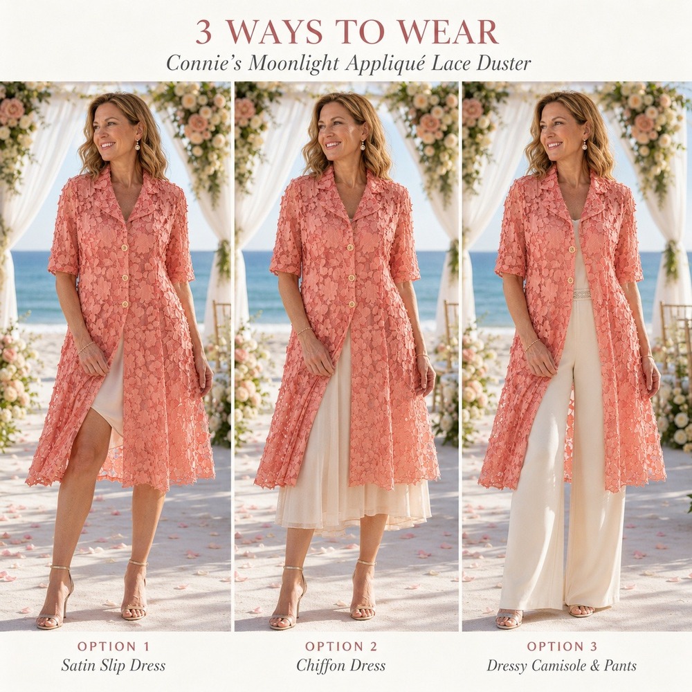 Connie's Moonlight Lace Y2K Appliqué Button Front Dress‎ Duster Coral Formal S